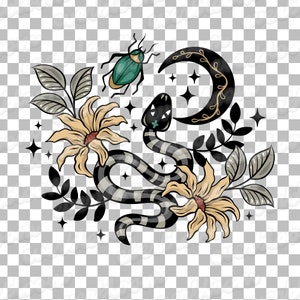 Arquivo Png de Sublimação de Sensação Mística para Uso Comercial, Cobra Png, Ampulheta Png, Sublimação Mística, Sublimação de Lua Floral