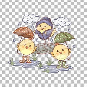 Rainy Chicks 2 Sublimation Png File For Commercial Use, Chicks Png, Umbrellas Png, Chicks Sublimation, Umbrellas Sublimation