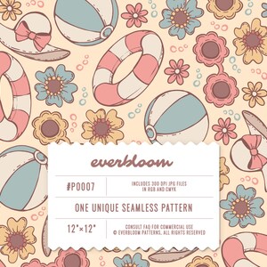 Retro Beach Seamless Pattern For Commercial Use, Repeat Pattern Jpg, Boho Summer Jpg, Seamless Repeat, Pattern For Fabric