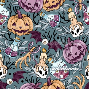 Halloween Seamless Pattern For Commercial Use, Halloween Design, Repeat Pattern Jpg, Skulls Jpg, Repeating Print, Custom Fabric