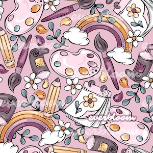 Little Artist Seamless Pattern For Commercial Use, Art Design, Repeat Pattern Jpg, Painting Jpg, Repeating Print, Custom Fabric, 0067