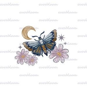 Death Head Moth Sublimation Png File For Commercial Use, Death Head Moth Png, Moon And Moth Sublimation, Mystical Png