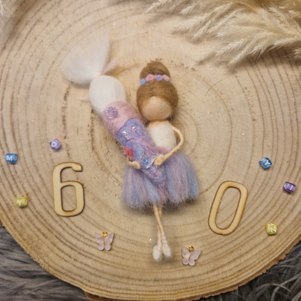 Ballerina mit Schultüte, handgefilzt aus Merinowolle, Geschenk, Tänzerin, Mädchen, Fee, Einschulung, Schule, erster Tag