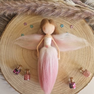 Fairy, elf, hand felted from merino wool, lucky charm, flowers, angel, gift, fairy, girl, decoration, children's room, felt figure