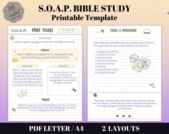 SOAP Bible Study Printable Template, Bible Study Printable, SOAP Bible Study Journal, Devotional Journal, Digital Bible Study Journal