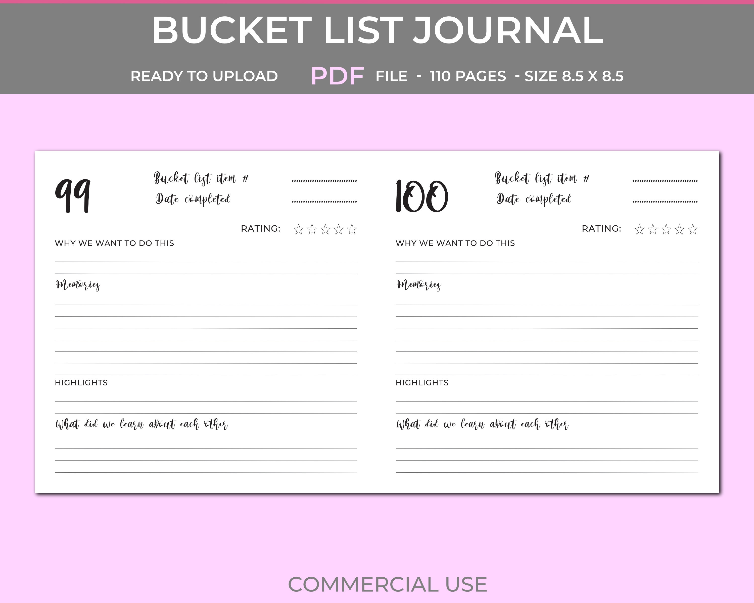 Bucket List Journal KDP Interior Template 8.5x8.5 Inches Etsy UK