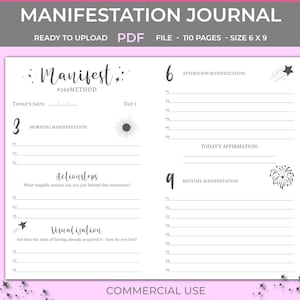 Manifestation Journal 369 Method, KDP interior, ready to upload PDF template, low content book, 6x9 in 110 pages, commercial use