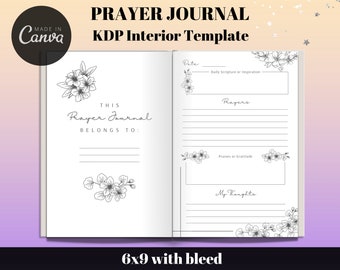Prayer Journal, KDP Interior Canva template, Christian journal, daily devotional journal,  editable KDP interior template, commercial use