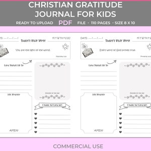 Christian gratitude journal for kids, prayer journal for kids, kdp interior, 8x10 with bleed, 100 bible verses prayer journal image 1