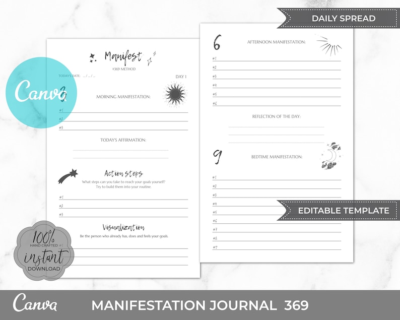 Manifestation Journal 369 Method Canva Template KDP Interior Etsy