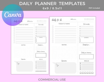 Daily Agenda, Editable Canva Templates, 6x9 and 8.5x11, incl. Ready to Upload KDP Interior, Basic Planner Bundle