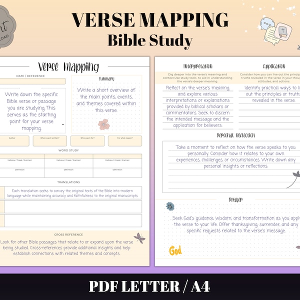 Bible Verse Mapping Printable Template, Verse Mapping Bible Study Printable, Bible Verse Journal, Digital Bible Study, Scripture Journal