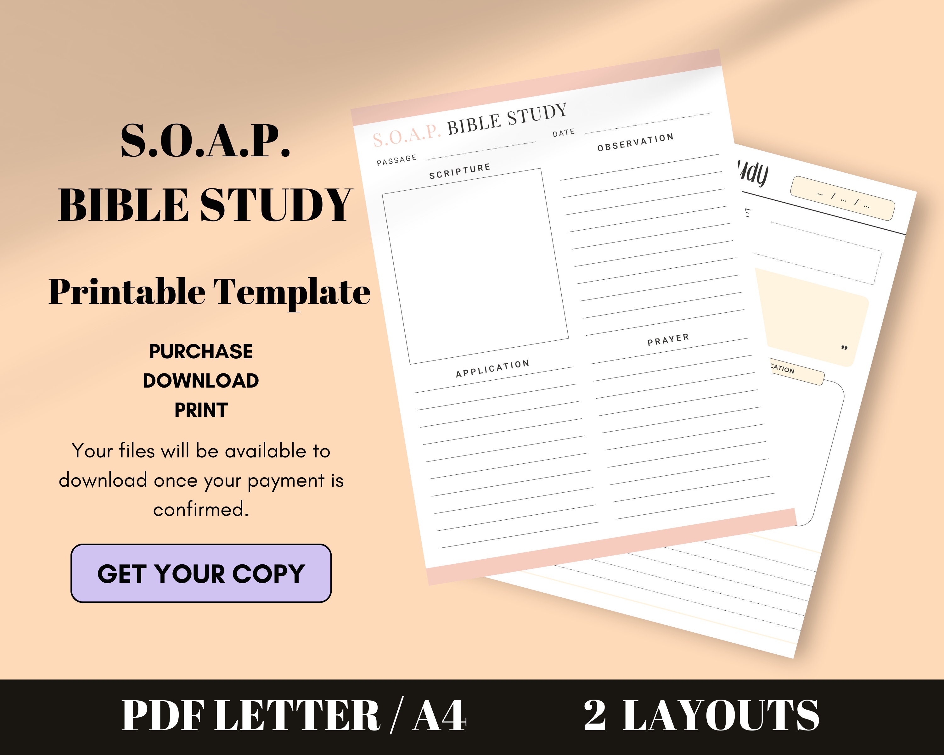 SOAP Bible Study Printable Template, Bible Study Printable, SOAP Bible