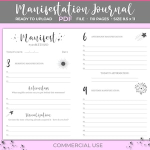 Manifestation Journal 369 Method, KDP interior, ready to upload PDF template, low content book, 8.5x11 in 110 pages, commercial use