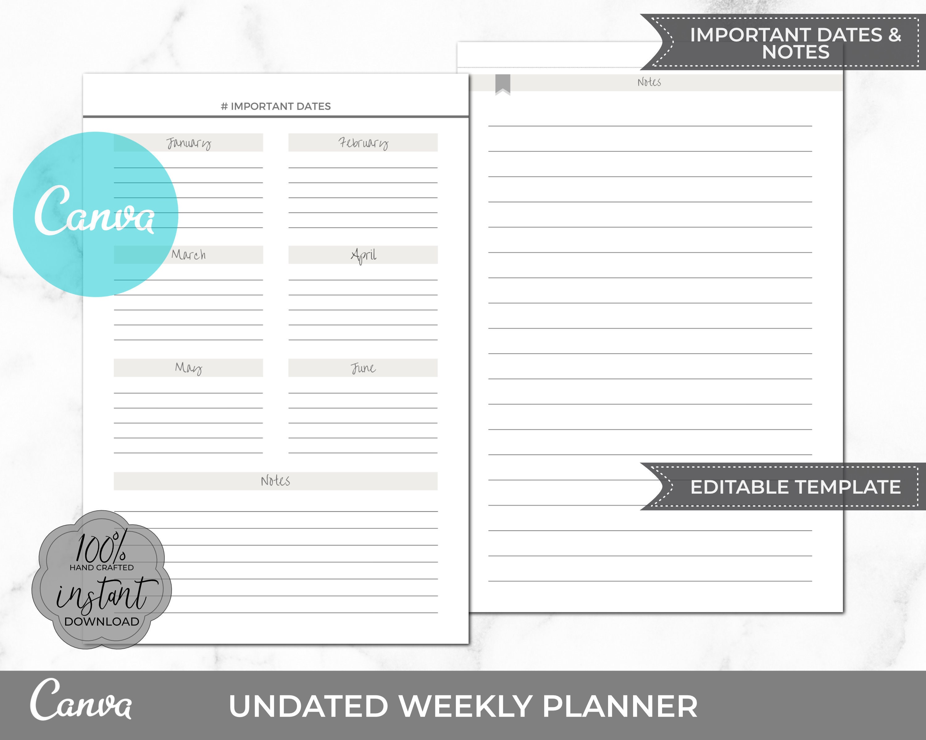 Canva Undated Planner Template, Editable Weekly & Monthly Planner, Kdp ...