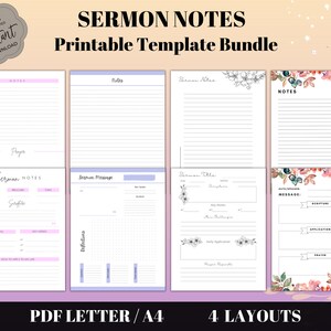 Sermon Notes Printable Template Bundle, Printable Bible Study, Digital Sermon Notes Template, Faith Planner Printable, Bible Study Journal