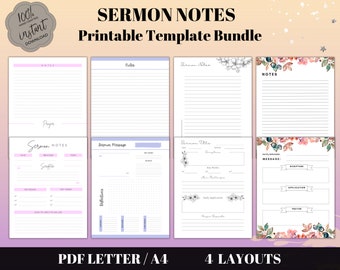 Sermon Notes Printable Template Bundle, Printable Bible Study, Digital Sermon Notes Template, Faith Planner Printable, Bible Study Journal