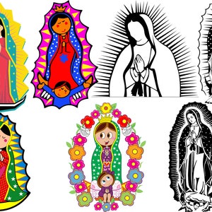 Virgin Mary 7 Bundle Pack SVG Virgen Maria svg eps dxf png pdf AI vector clipart download. Virgen de Guadalupe. NOT a physical product