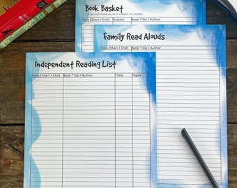 Pack de journaux de lecture bleu : liste de lecture pour enfants Liste de panier de livres à lire en famille Téléchargement instantané imprimable