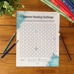 Blue Grunge Themed Summer Reading Challenge Chart Instant Download Printable