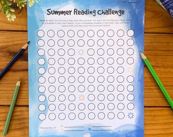 Blue Summer Reading Challenge Chart Instant Download Printable