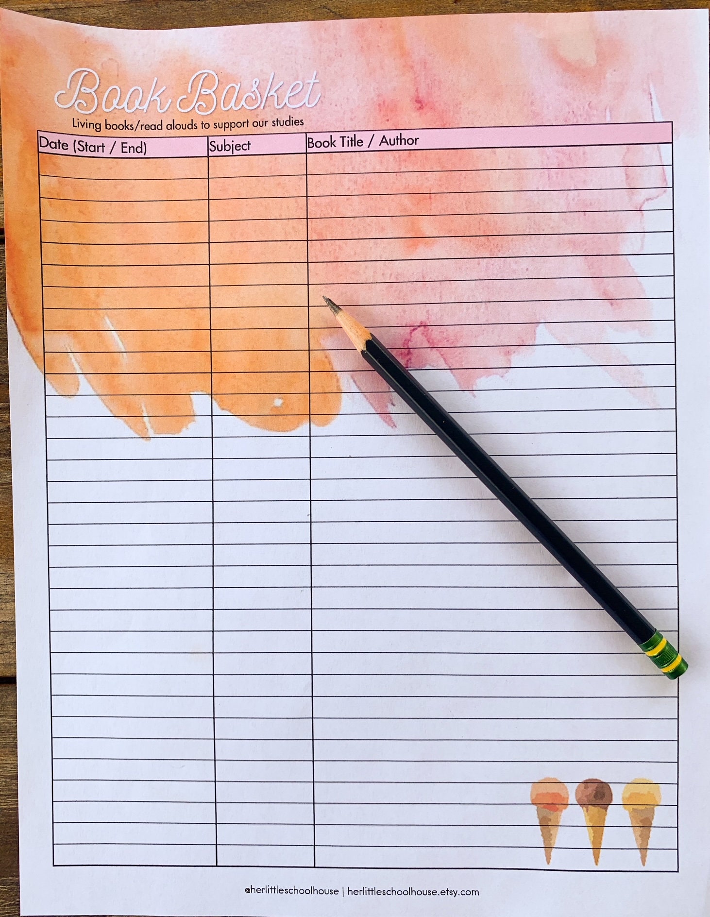 Ice Cream Themed Reading Log Pack Kids Reading List Family Read Alouds Book Basket List Instant