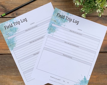 Blue Grunge Field Trip Log Homeschool Portfolio Planning Instant Download Printable