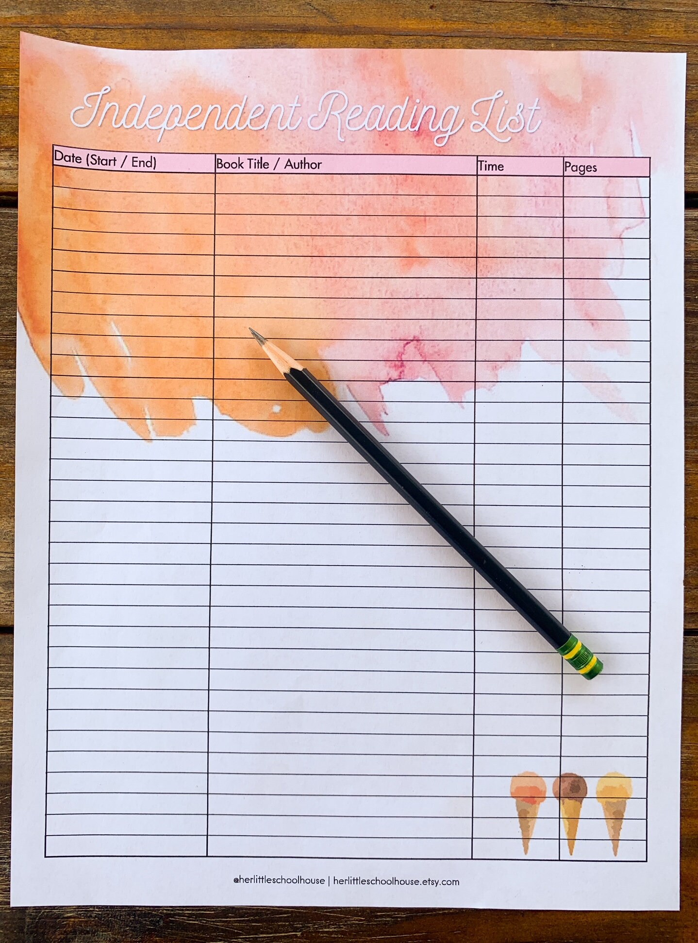 Ice Cream Themed Reading Log Pack Kids Reading List Family Read Alouds Book Basket List Instant