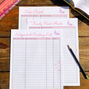 Butterfly Themed Reading Log Pack: Kids Reading List Family Read Alouds