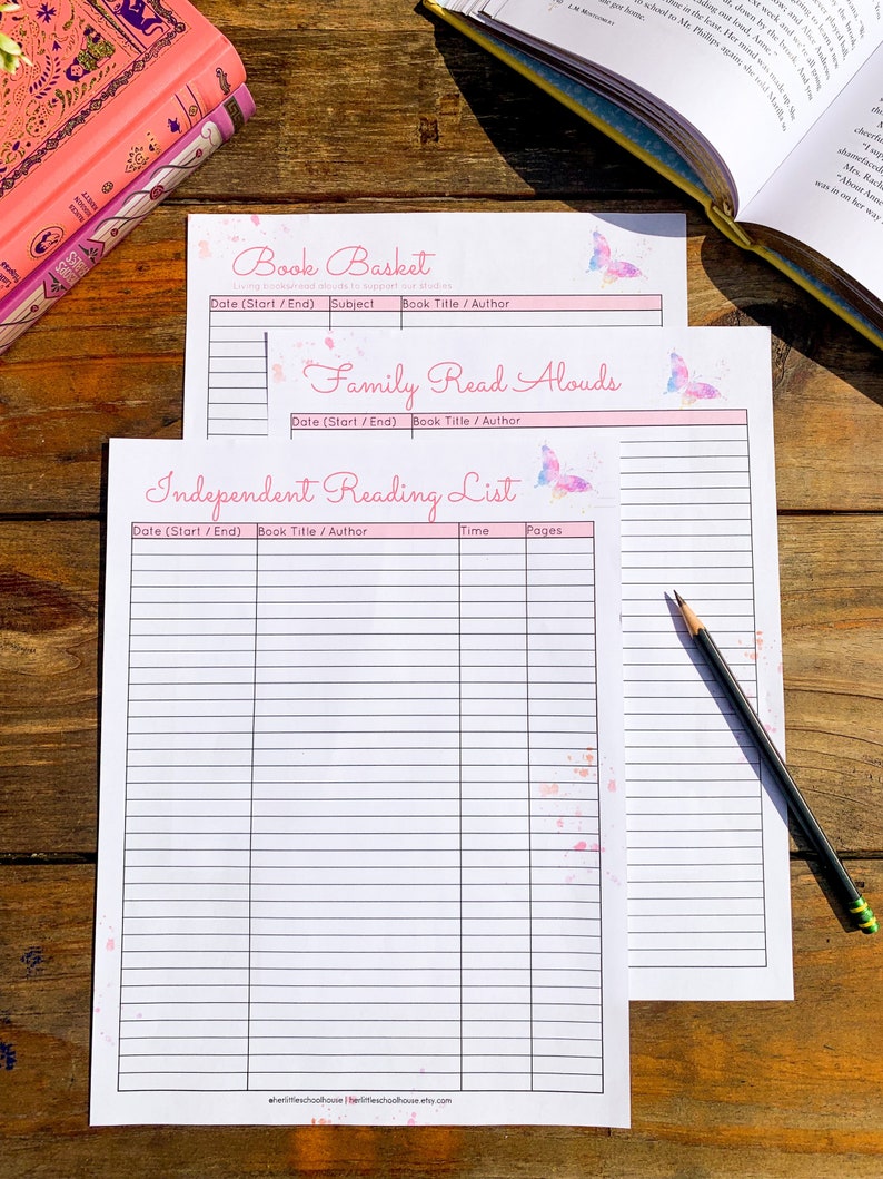 Butterfly Themed Reading Log Pack: Kids Reading List Family Read Alouds