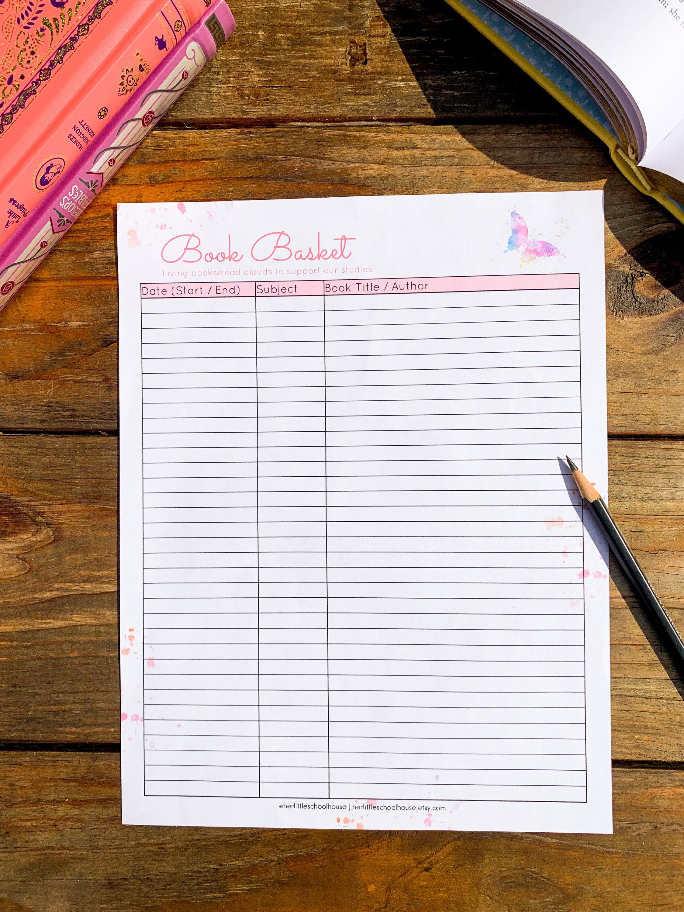 Butterfly Themed Reading Log Pack: Kids Reading List Family Read Alouds