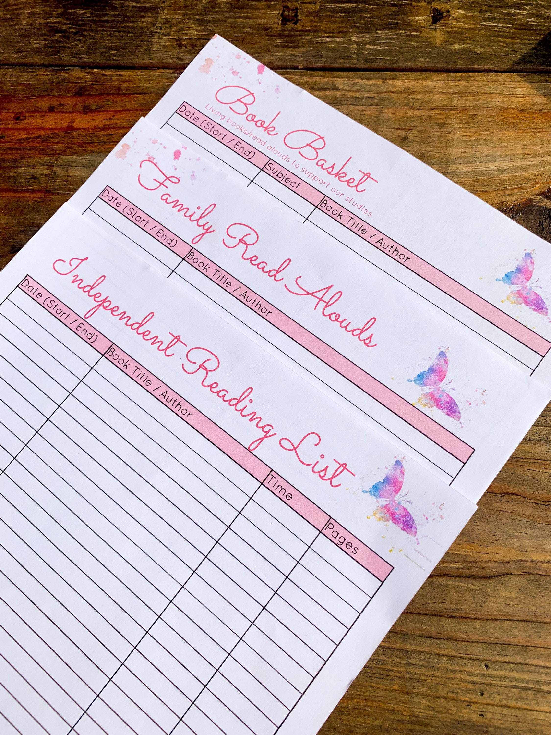 Butterfly Themed Reading Log Pack: Kids Reading List Family Read Alouds