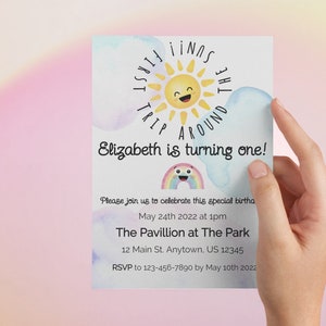 Sun 1st Birthday Invitation - Customizable Template