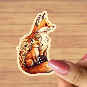 Fox with baby Fox sticker, foxes sticker, gift for animal lover, stationery stickers, laptop decal, water bottle sticker, gift for fox lover
