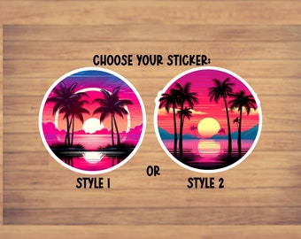 Retrowave Sticker, Sunset sticker, palm tree sticker, 1980's stickers, synthwave vaporwave stickers, laptop sticker, waterbottle sticker