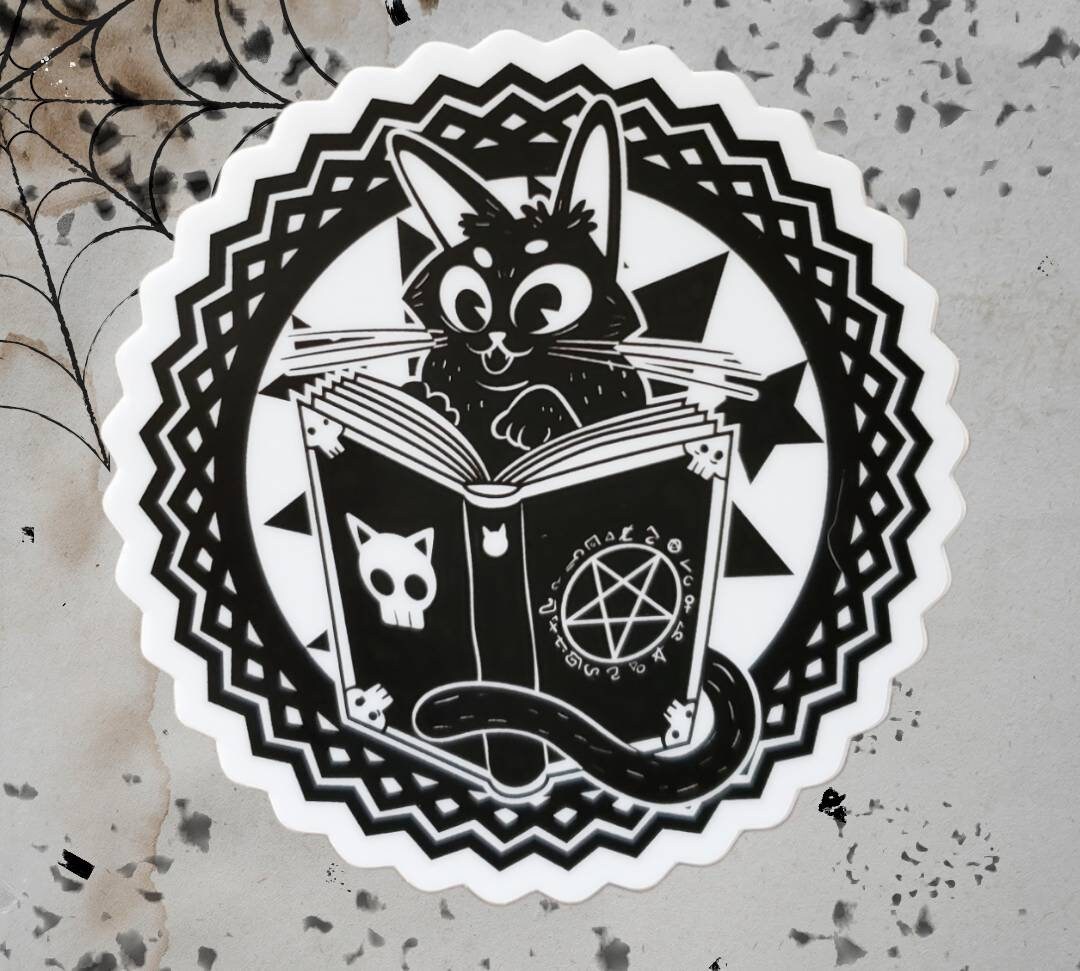Cat Witch Sticker for Halloween, Spooky Decor, Witchy Decal, Halloween ...