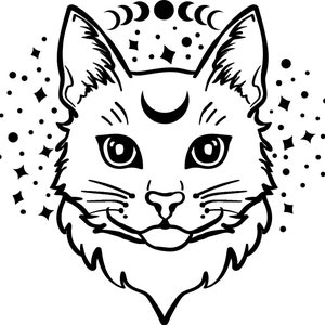 Mystical Cat face - Crystal Moon Wicca Astrology - Vinyl Decal Sticker - Choose size & Color
