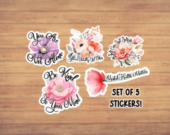 Mental health stickers, Sticker Pack, Floral Stickers, mental health matters, mental health gifts, laptop stickers, water bottle stickers