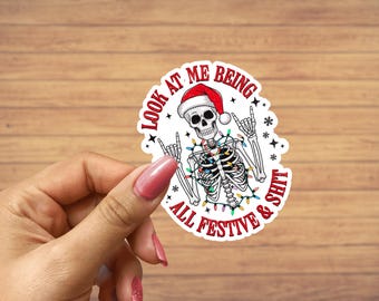 Christmas Skeleton Sticker, being festive, stocking stuffers, gifts for friends, christmas gifts, vinyl stickers, laptop sticker, stickers