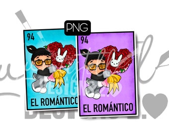 Original Design, Bad Bunny Valentines, El Romantico, PNG File, Loteria Card, Digital Download Only