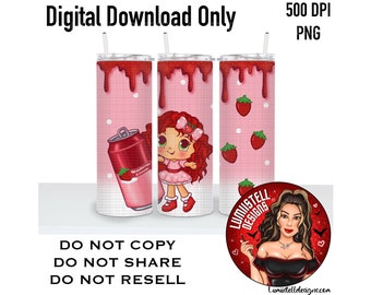Strawberry Shortcake, Dr Pepper, sublimation Tumbler design PNG for 20 oz straight tumbler, Digital Download Only
