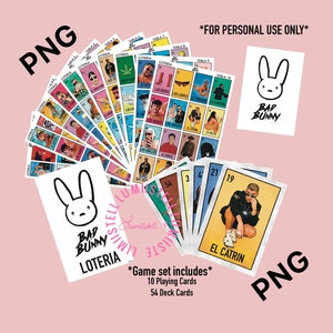 Bad Bunny Loteria Game Set, archivo PNG, solo descarga digital