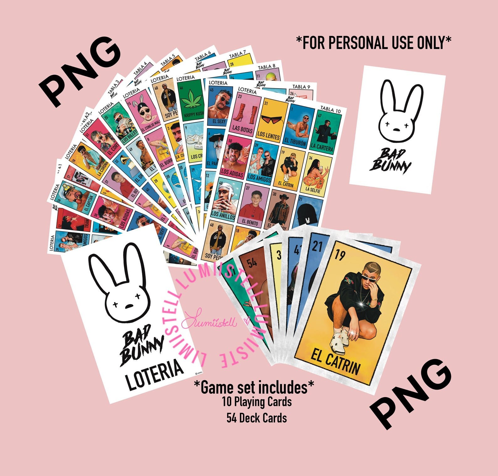 Bad Bunny Loteria Game Set, PNG file, Digital Download Only