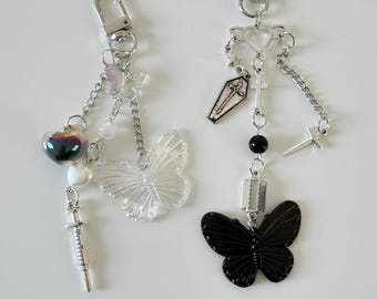 Kristoff Gothic Inspired Butterfly Keychain: Punk Style Acrylic Bead Keyring