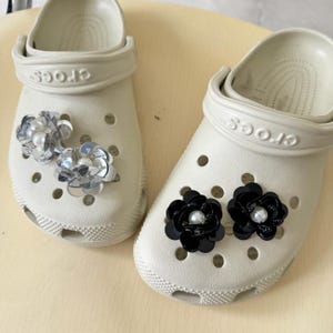 EILISH Shoe Charm - Sequin Flower Shoe Charm for Clog Sandals - Silver and Black