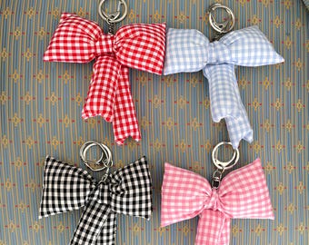 Winifred Keychain | Plaid Pattern Padded Ribbon Charm on Keyring | Kitschy Accessories Y2K Vibes