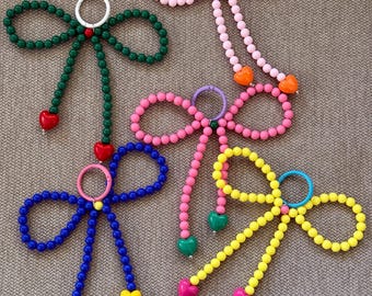 Llavero con lazo de cuentas Candy Pop / Colgante para bolso con cinta extragrande / Llavero Kawaii colorido / Colgante llamativo para bolso / Lindo regalo para ella