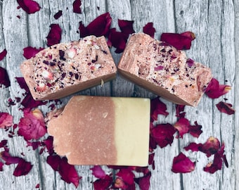 Organic Rose Sugar Scrub Soap Bar, Exfoliating, Healing (6.5-7 oz)