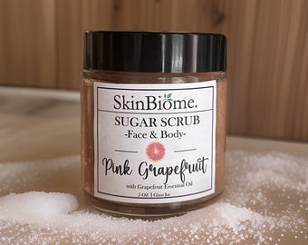 Organic Sugar Scrub for Face and Body/ Exfoliation/ Pink Grapefruit/Turmeric Aloe/ Vanilla/Lemongrass