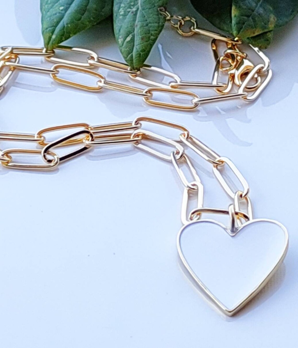 Enamel Heart on Paper Clip Chain Gold Filled Charm Necklaces Etsy